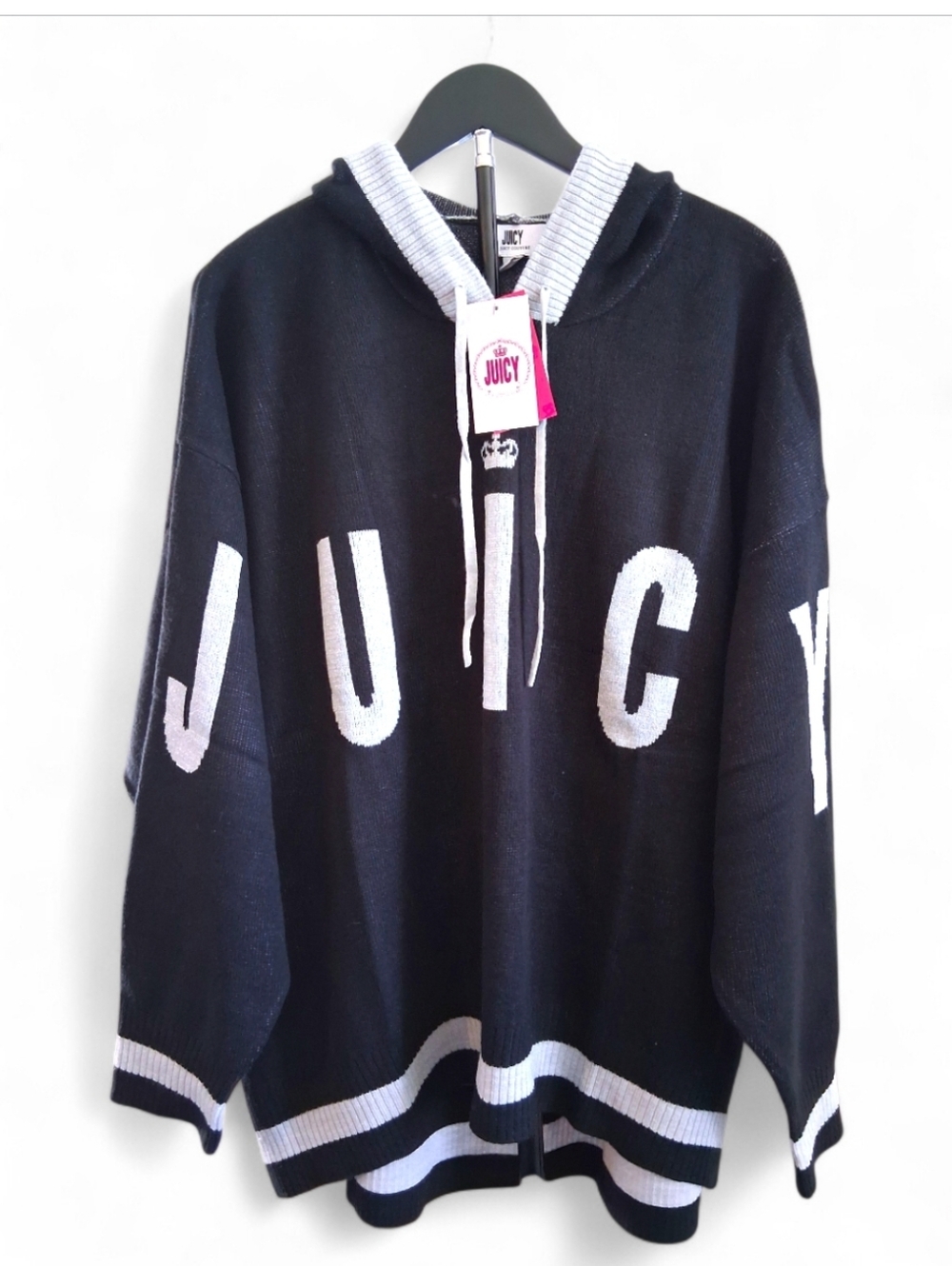🆕 Juicy Couture Pullover Hooded Sweater - Black & Grey Womens 2X